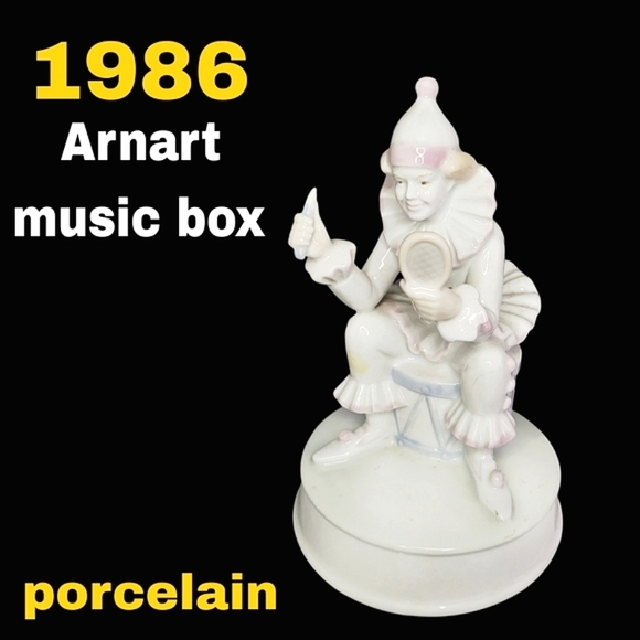 1986 Vintage Arnart Porcelain Clown Rotating Music Box - - Picture 1 of 6